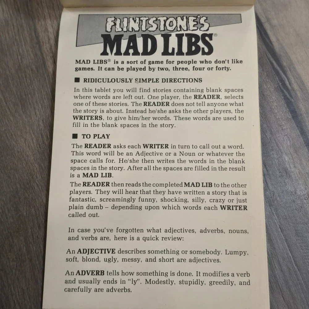 Vintage Flintstone's Mad Libs‎ Party Game Activity Book, Partially Used 1980